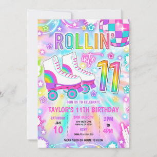 Roller Skaten Neon Glow 11. Geburtstagsparty Einladung