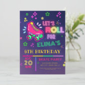 Roller Skaten Neon Glow Geburtstagsparty Einladung (Stehend Vorderseite)