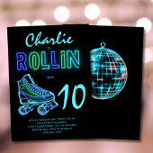 Roller Skaten Party Boys Neon Glow Geburtstag Einladung