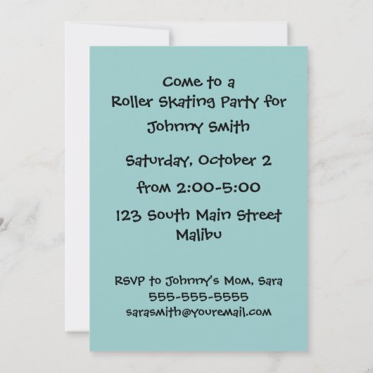 Roller Skaten Party Giraffe Einladung (Rückseite)