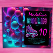 Roller Skaten Party Girls Neon Glow Geburtstag Einladung