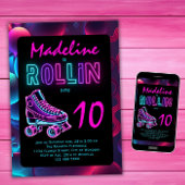Roller Skaten Party Girls Neon Glow Geburtstag Einladung