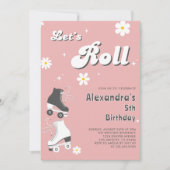 Roller-Skaten-Party | Retro Pink Geburtstag Einladung (Vorderseite)