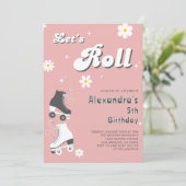 Roller-Skaten-Party | Retro Pink Geburtstag Einladung (Stehend Vorderseite)