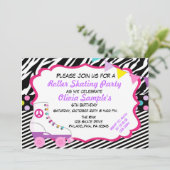 Roller Skaten Party Zebra Geburtstag Einladung (Stehend Vorderseite)