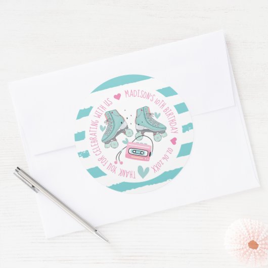 Roller Skaten Pastel Birthday Vielen Dank Runder Aufkleber (Umschlag)