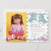 Roller Skaten Pastel Foto Girl Geburtstag Einladung (Vorderseite)