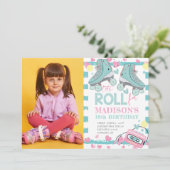 Roller Skaten Pastel Foto Girl Geburtstag Einladung (Stehend Vorderseite)