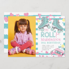 Roller Skaten Pastel Foto Girl Geburtstag Einladung