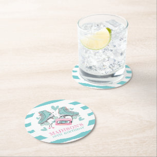 Roller Skaten Personalisiert Pastel Party Runder Pappuntersetzer