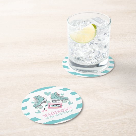 Roller Skaten Personalisiert Pastel Party Runder Pappuntersetzer (Vor Ort)