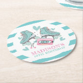 Roller Skaten Personalisiert Pastel Party Runder Pappuntersetzer (Angewinkelt)