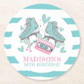 Roller Skaten Personalisiert Pastel Party Runder Pappuntersetzer (Vorderseite)