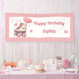 Roller Skaten Pink Heart Girl's Birthday Party Banner