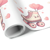 Roller Skaten Pink Heart Girl's Birthday Party Geschenkpapier (Rolleneckpunkt)