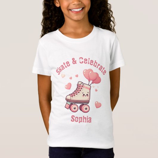 Roller Skaten Pink Heart Girl's Birthday Party T-Shirt (Vorderseite)