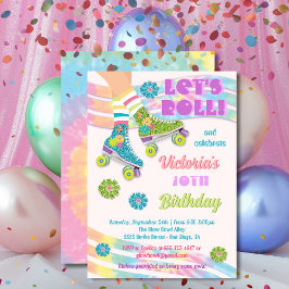 Roller Skaten Retro Glitzer Hippie Birthday Einladung