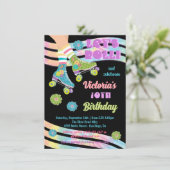 Roller Skaten Retro Glitzer Hippie Birthday Einladung (Stehend Vorderseite)
