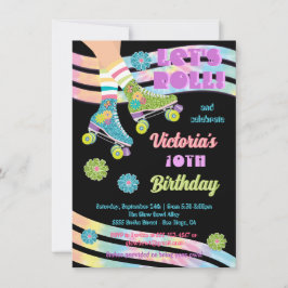 Roller Skaten Retro Glitzer Hippie Birthday Einladung