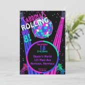 Roller Skaten Rink DJ Dance Party Einladung (Stehend Vorderseite)
