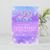 Roller Skaten Winterschnee Geburtstagsrosa lila Einladung (Stehend Vorderseite)