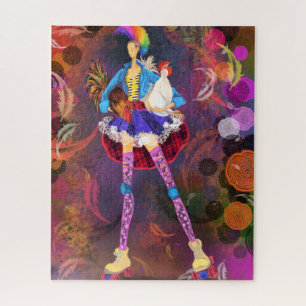 Roller Skater Punk Farm Girl with Roosters - Spaß Puzzle