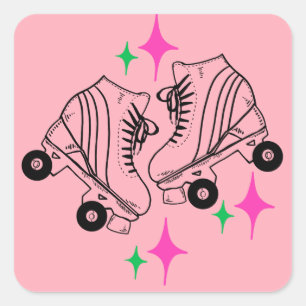 Roller Skates Derby Skating Rosa Geburtstagsfeier Quadratischer Aufkleber