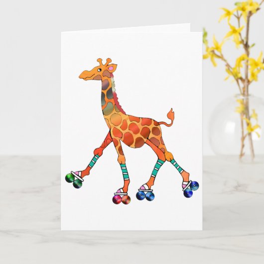 Roller Skating Giraffe Karte (Gelbe Blume)