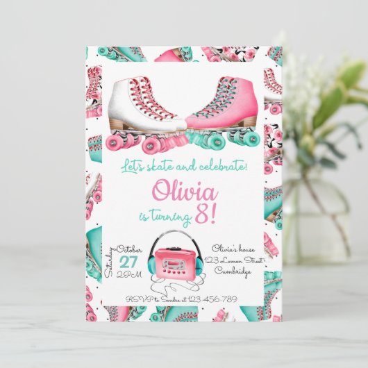 Roller Skating Invitation, Roller Skating Invite, Einladung (Stehend Vorderseite)