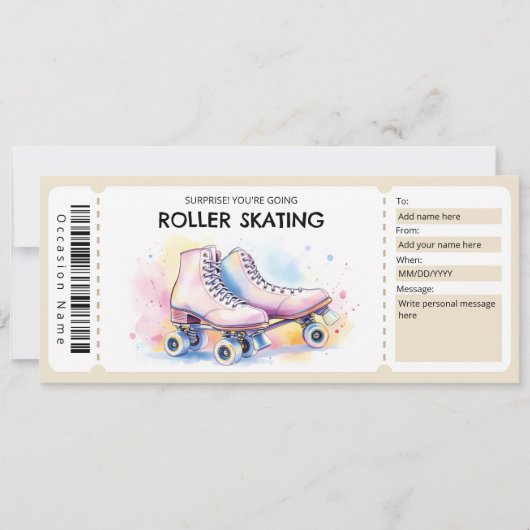 Roller Skating Ticket Gift Certificate Einladung (Vorderseite)