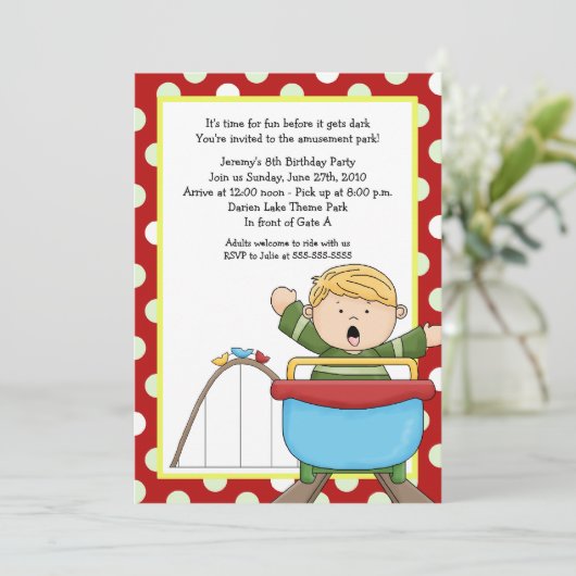 Roller Untersetzer Vergnügungspark 12x18 Geburtsta Einladung (Stehend Vorderseite)