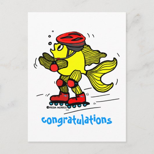 Rollerblade Fish lustige Skaten-Cartoons Postkarte (Vorderseite)