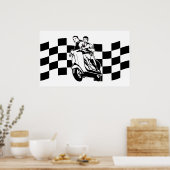 Rollerfahrer in Schwarzweiß-Karo Poster (Küche)