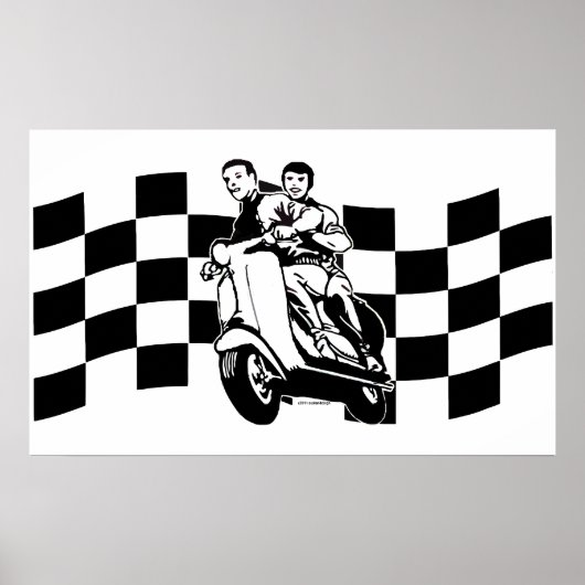 Rollerfahrer in Schwarzweiß-Karo Poster (Vorne)