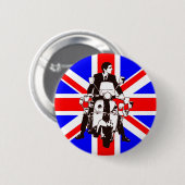 Rollerfahrer mit Union Jack Hintergrund Button (Vorne & Hinten)