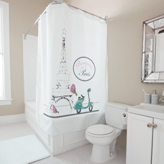 Rollerreiten hinter dem Eiffelturm Paris Duschvorhang (Beispiel)