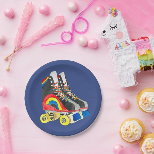 Rollerskates Retroart der achtziger Jahre Pappteller (Party)