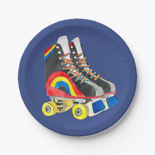 Rollerskates Retroart der achtziger Jahre Pappteller (Vorderseite)
