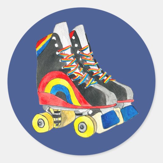 Rollerskates Retroart der achtziger Jahre Runder Aufkleber (Vorderseite)
