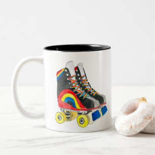 Rollerskates Retroart der achtziger Jahre Zweifarbige Tasse