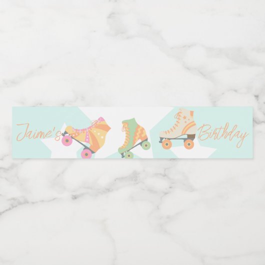Rollerskating Geburtstag Pastel Stars Wasserflaschenetikett (Einzelnes Label)
