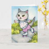 Rollerskating Kitty - Niedliche Katzenkunst Karte (Gelbe Blume)
