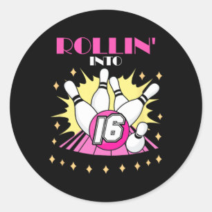 Rollin in 16 Bowling Geburtstagsparty 16. Boys Gir Runder Aufkleber