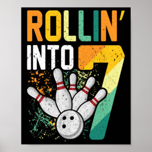 Rollin in 7 Retro Bowling Geburtstagsparty 7. Bir Poster