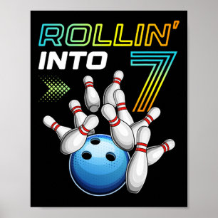 Rollin in 7 Retro Bowling Geburtstagsparty 7. Bir Poster