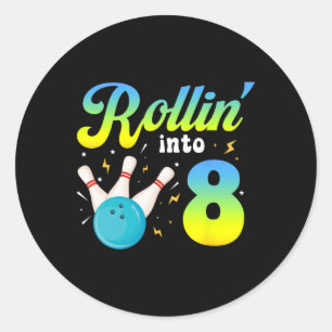 Rollin' in 8 Bowling 8. Party 8 Jahre alt Runder Aufkleber