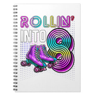 Rollin' in 8 Roller Skaten Rink 8. Geburtstag Pa Notizblock