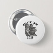 Rollin' Into 2026, 2026 Snarky New Year, Meme Racc Button (Vorne & Hinten)