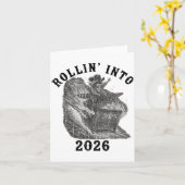 Rollin' Into 2026, 2026 Snarky New Year, Meme Racc Karte (Gelbe Blume)