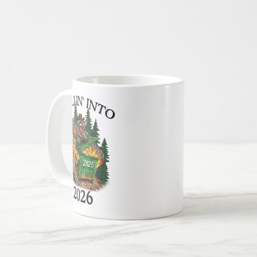 Rollin’ Into 2026 Dumpster Fire New Year Party Fun Kaffeetasse (Vorderseite Links)